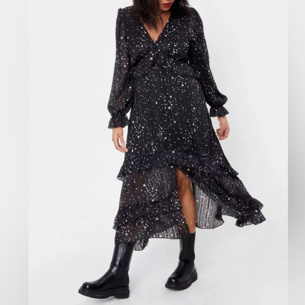 Nast Gal Star Print Ruffle Celestial Dress